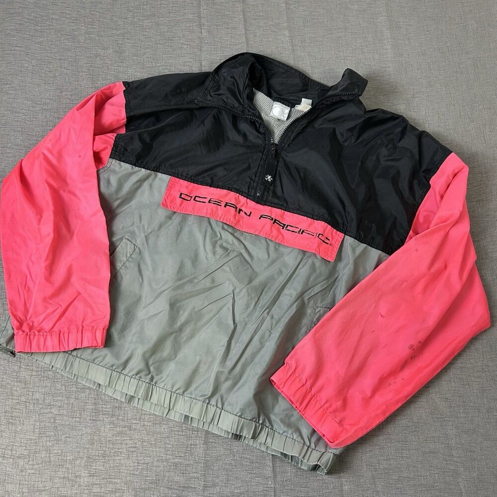 Vintage 80s Ocean Pacific OP Surf Jacket Retro 1/2 Zip Pullover Windbreaker